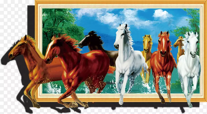 卡通彩绘八匹马立体画