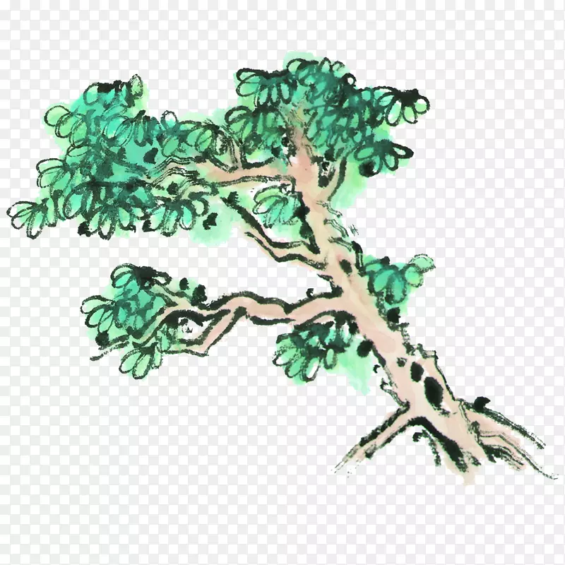 绿色枝叶的手绘古树