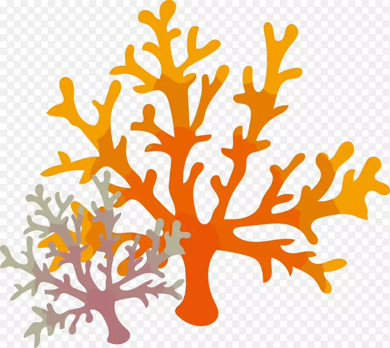 手绘矢量海洋动植物彩色珊瑚树素