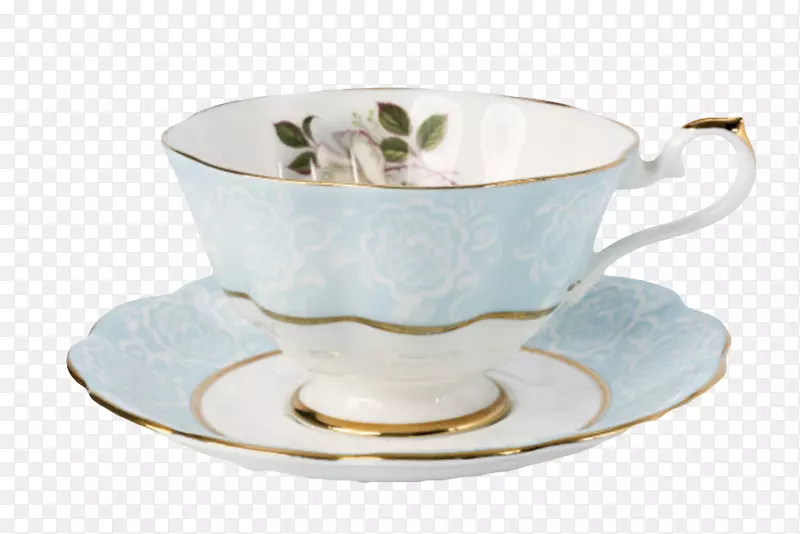 白色装着茶水的杯子和碟子古代器