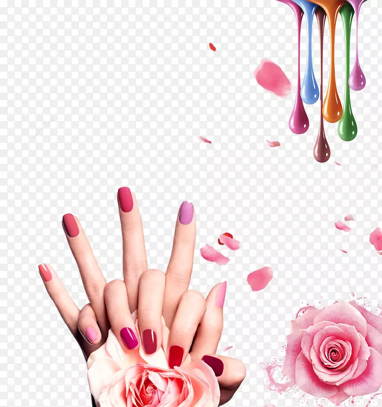 免抠美甲的手掌玫瑰花装饰