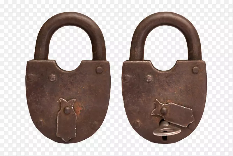 棕色生锈的两个锁头古代器物实物