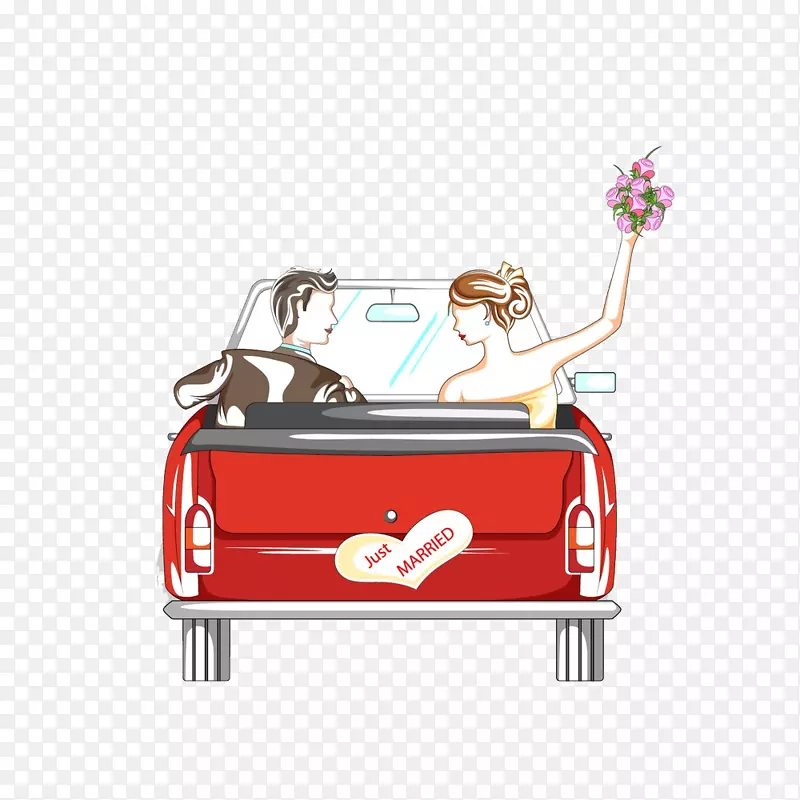 卡通手绘开车结婚形象