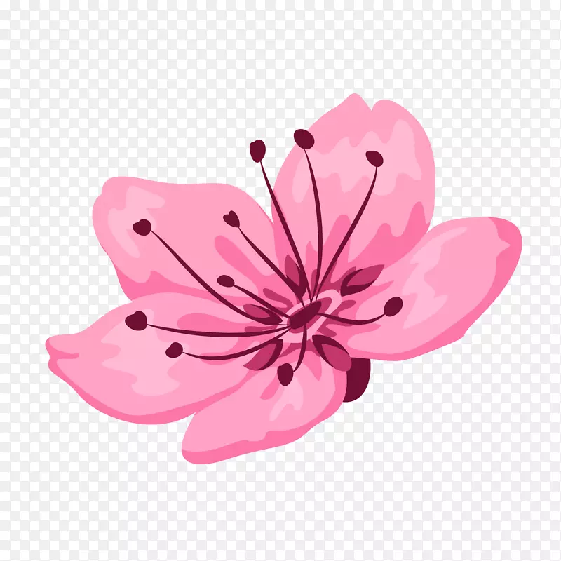 手绘矢量粉色鲜花植物