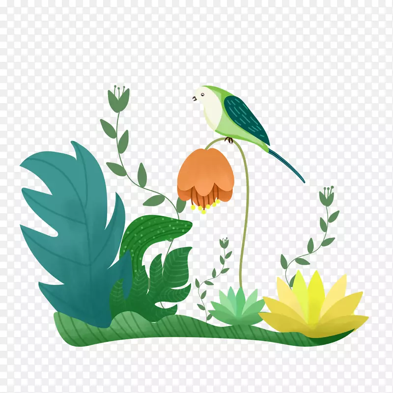 植物花鸟场景手绘插画