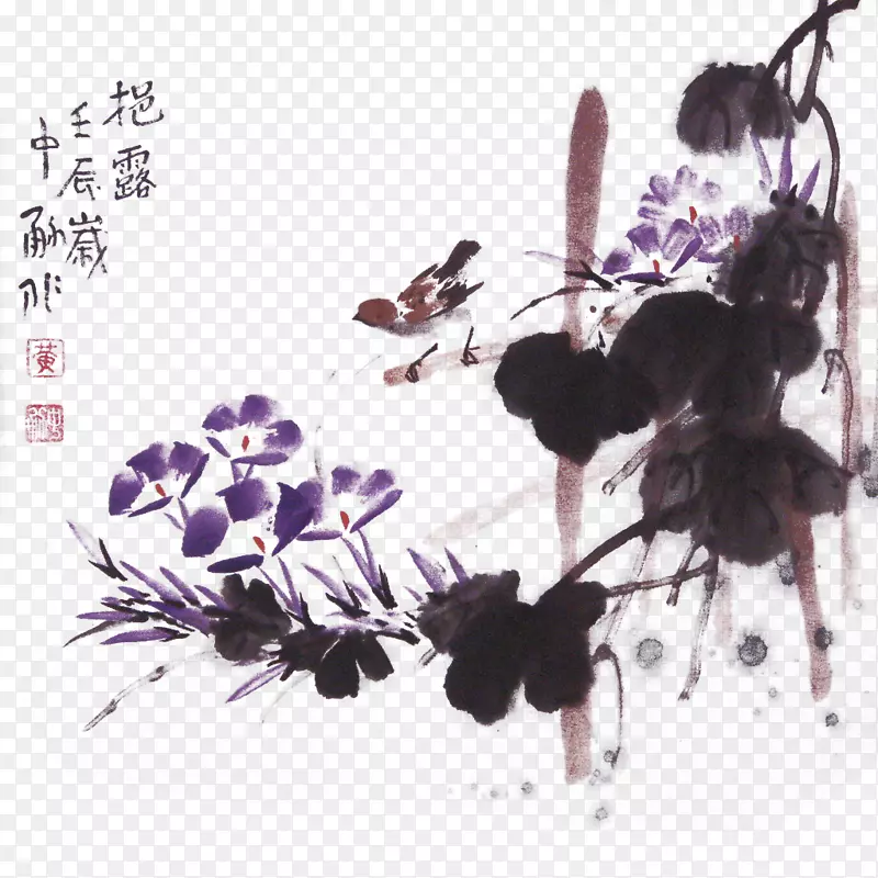 水墨紫色牵牛花