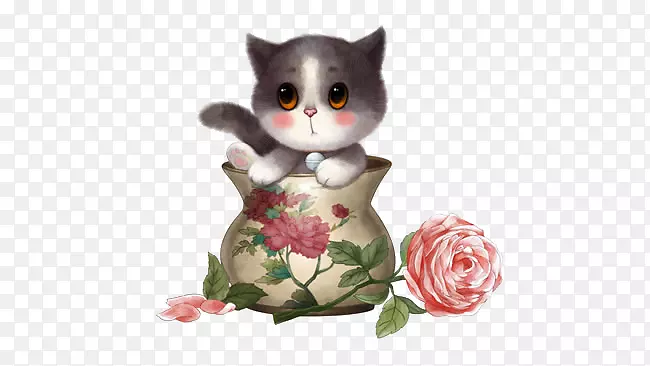 可爱花瓶小猫图片
