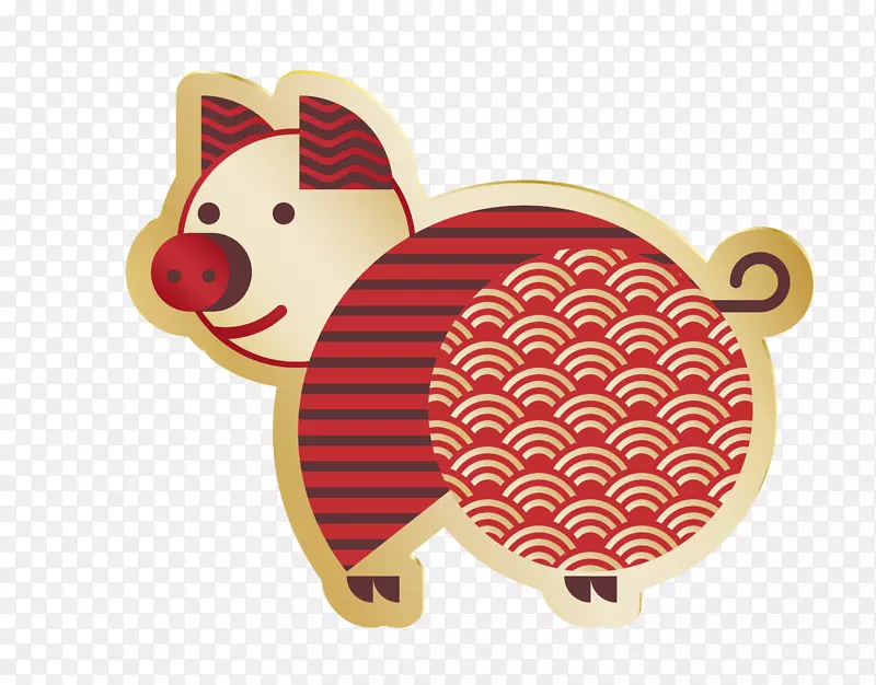 手绘卡通2019年金猪纳福