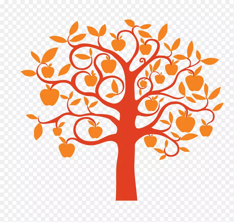卡通手绘橘色的苹果树