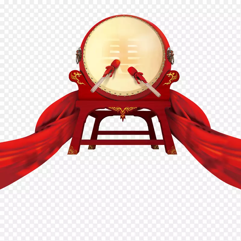中国风红色的敲锣鼓png素材