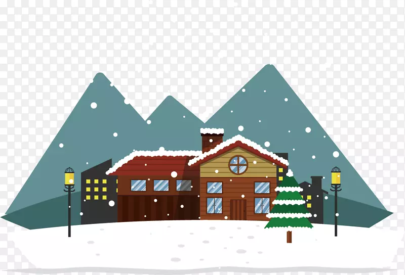 矢量图房子下雪景色