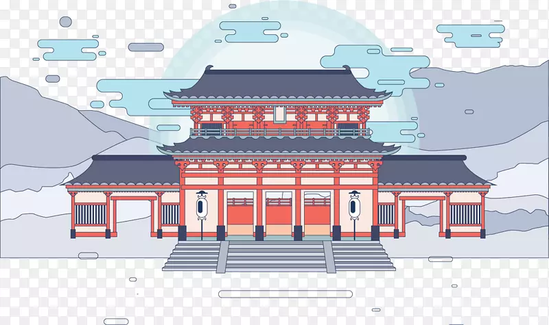 卡通水彩中国风宫廷设计