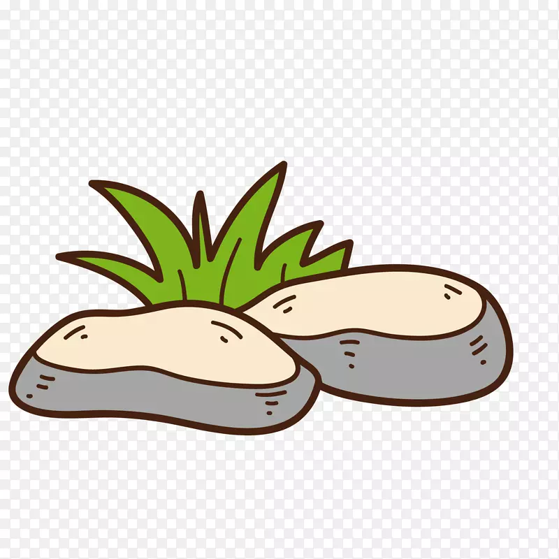 卡通手绘石头和小草