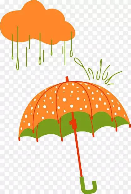 卡通可爱插图橙色波点雨伞