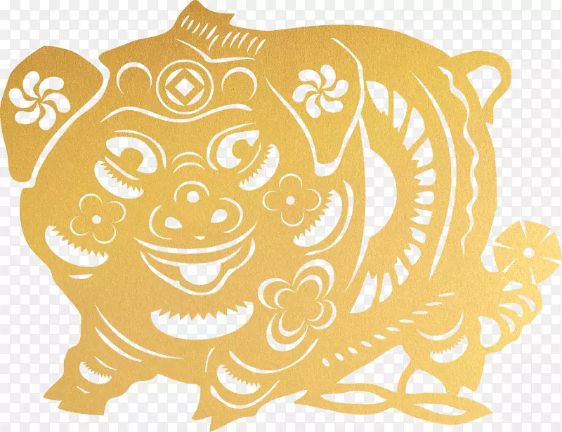 中华传统艺术文化金猪剪纸元素设
