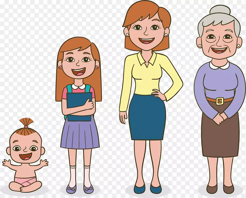 卡通的不同年龄女性