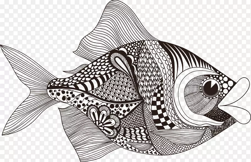 花纹海洋鱼儿手绘图片