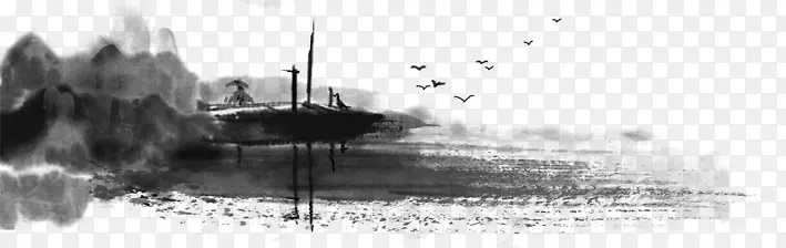 水墨画小舟