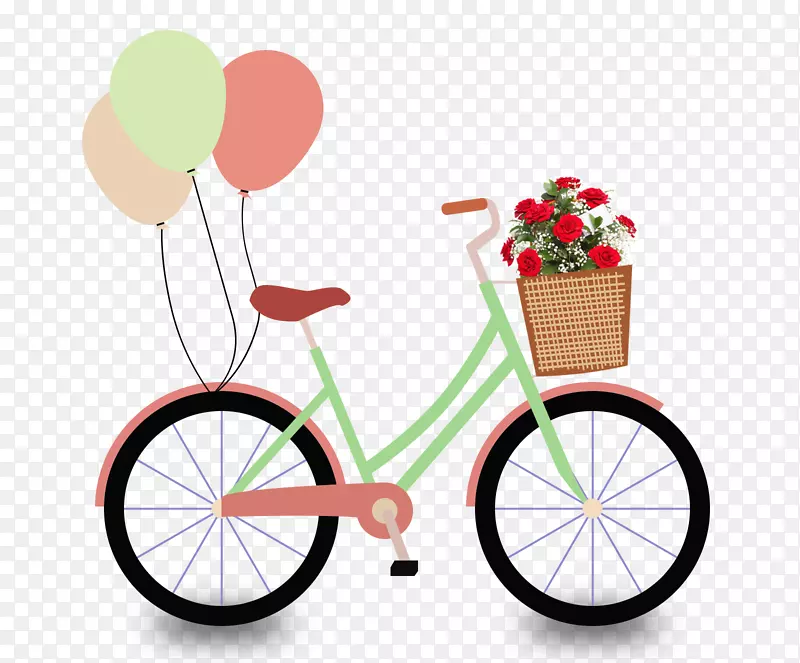 卡通手绘自行车上的花篮