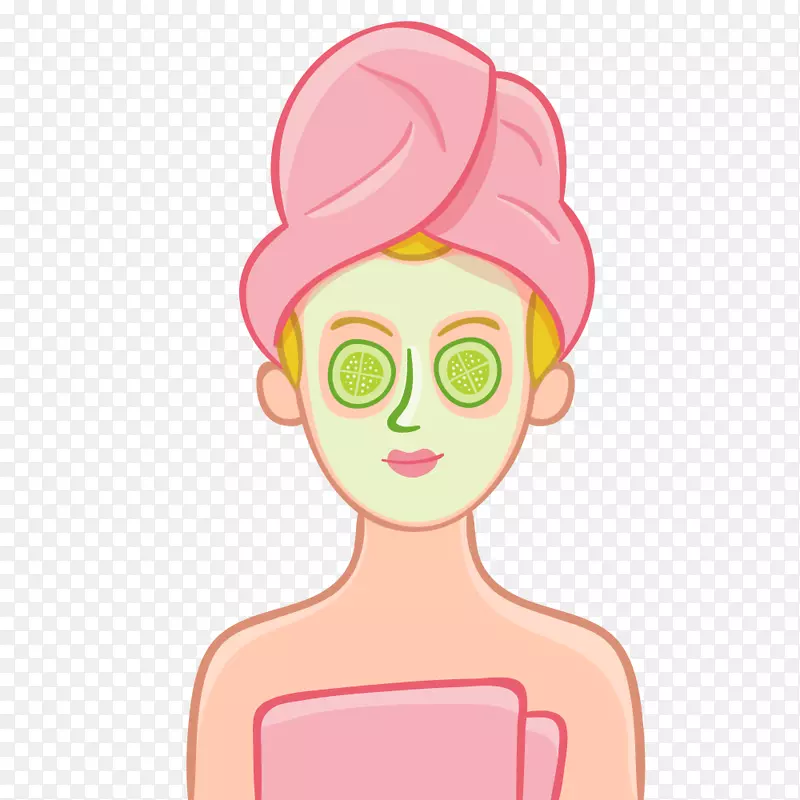 手绘女性美容敷面膜矢量素材