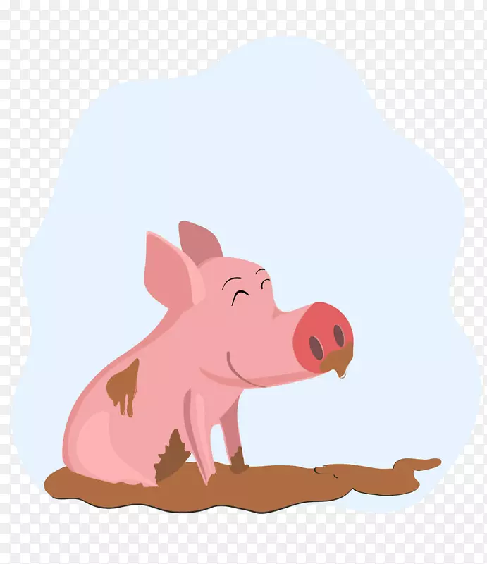 卡通可爱插图小猪身上沾上污泥