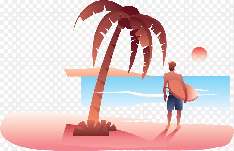 沙滩红色扁平风格棕榈树