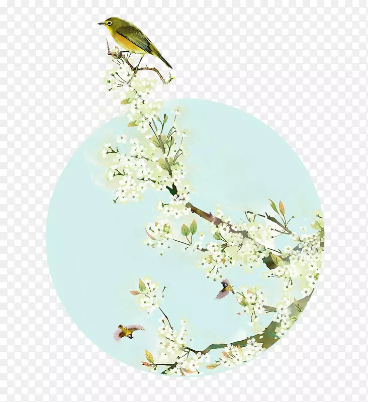 免抠卡通手绘春季树枝上站立的鸟