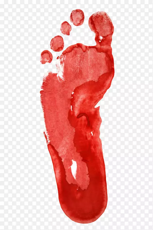 红色颜料绘制的脚印素材