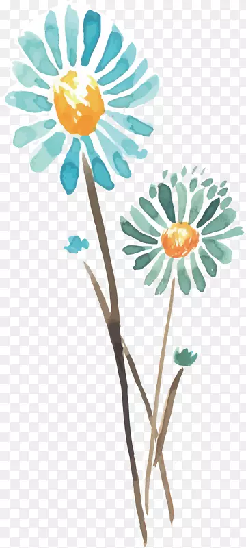 彩绘清新的蓝色菊花矢量素材