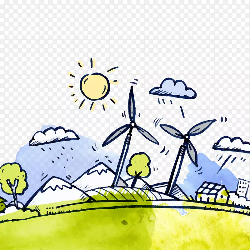 彩绘世界环境日发电风车矢量