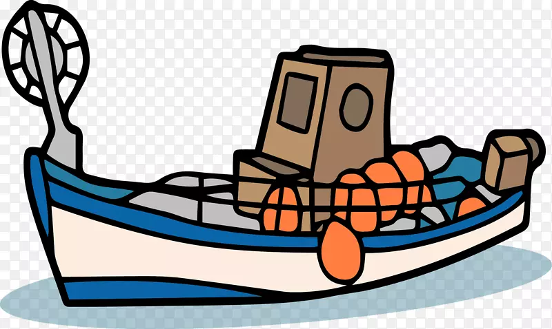 卡通渔船矢量图