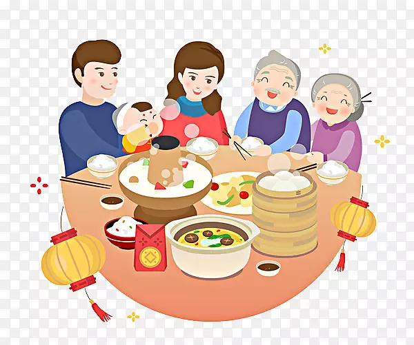 新年手绘一家人吃团圆饭的图片