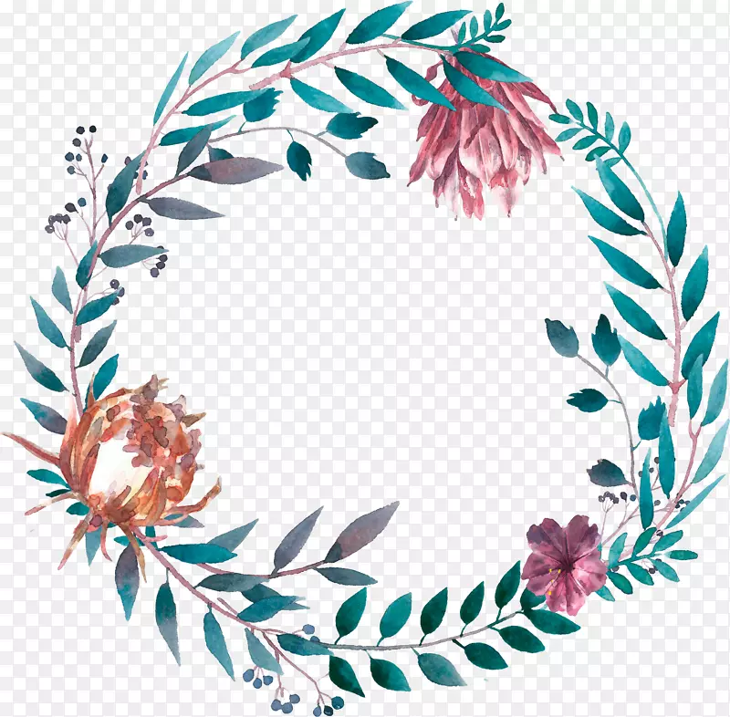 花朵和绿叶圆环简图