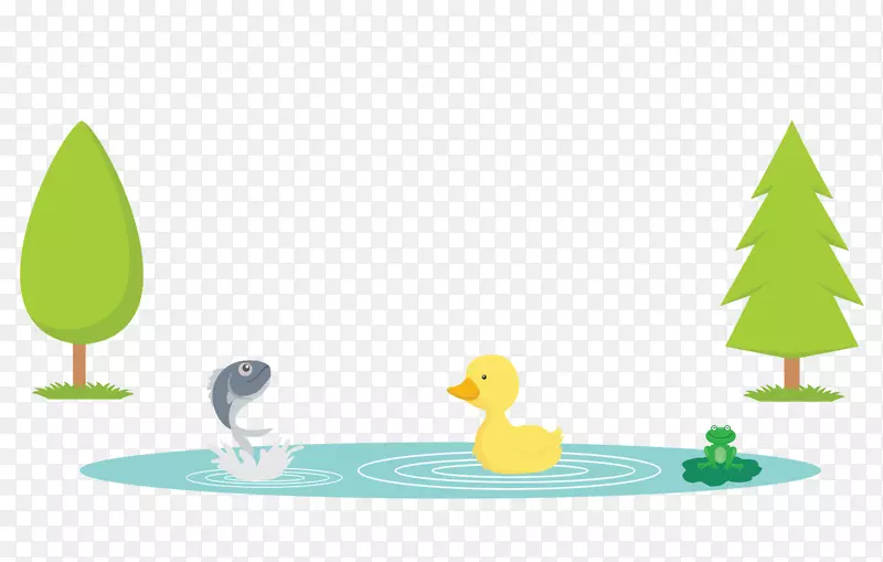 池塘中的小鸭子矢量图