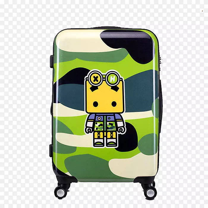 绿色迷彩张小盒行李箱