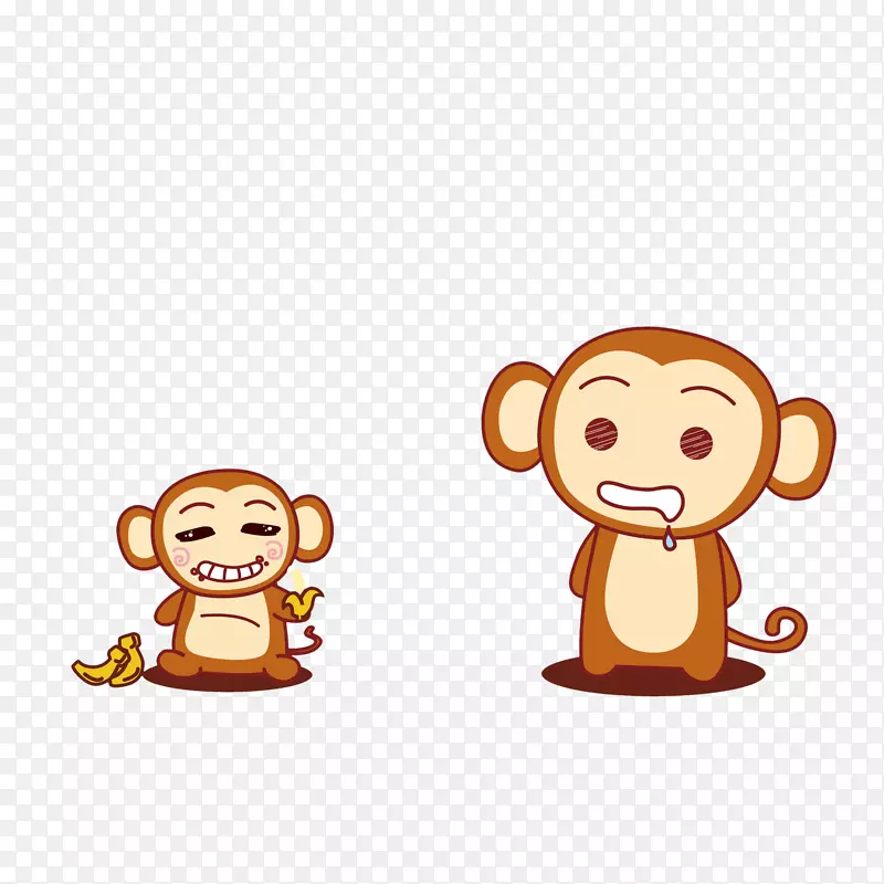 卡通看着小猴子吃香蕉留口水的大