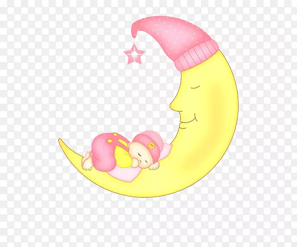 卡通手绘趴在月亮上睡觉的孩子