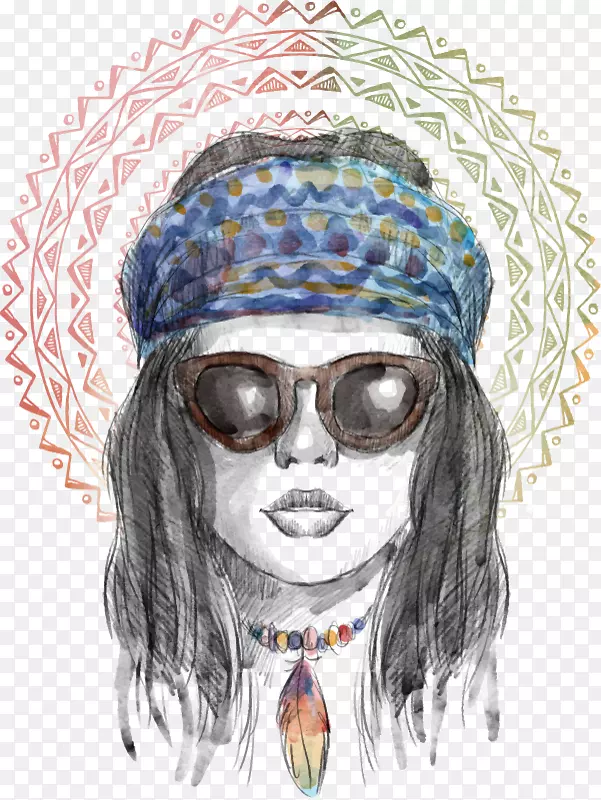 矢量手绘插画女孩