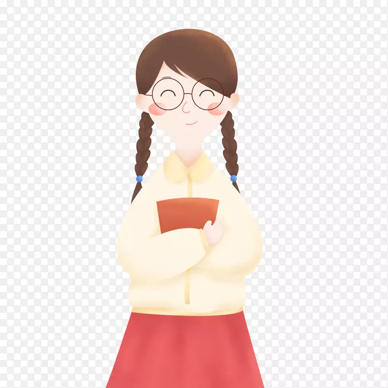 手绘卡通拿书本的女孩元素