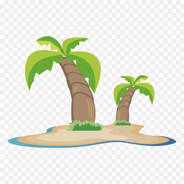 卡通手绘沙滩椰树图片