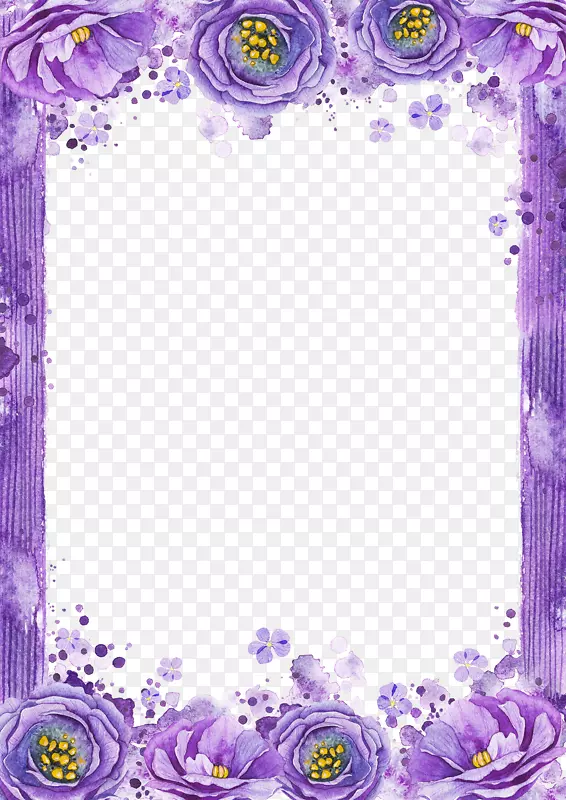 手绘紫色梦幻花卉边框