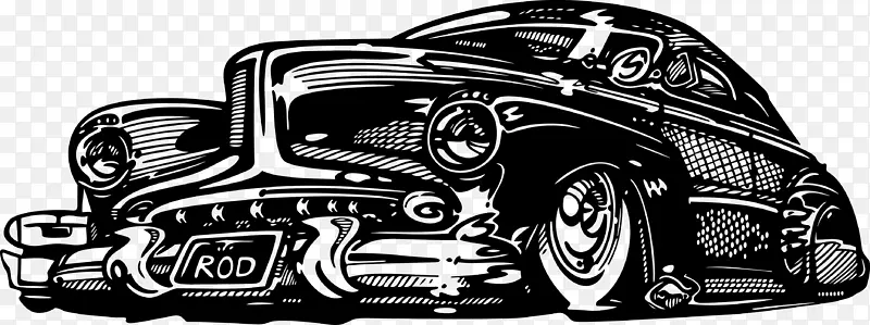 卡通创意复古汽车线稿图