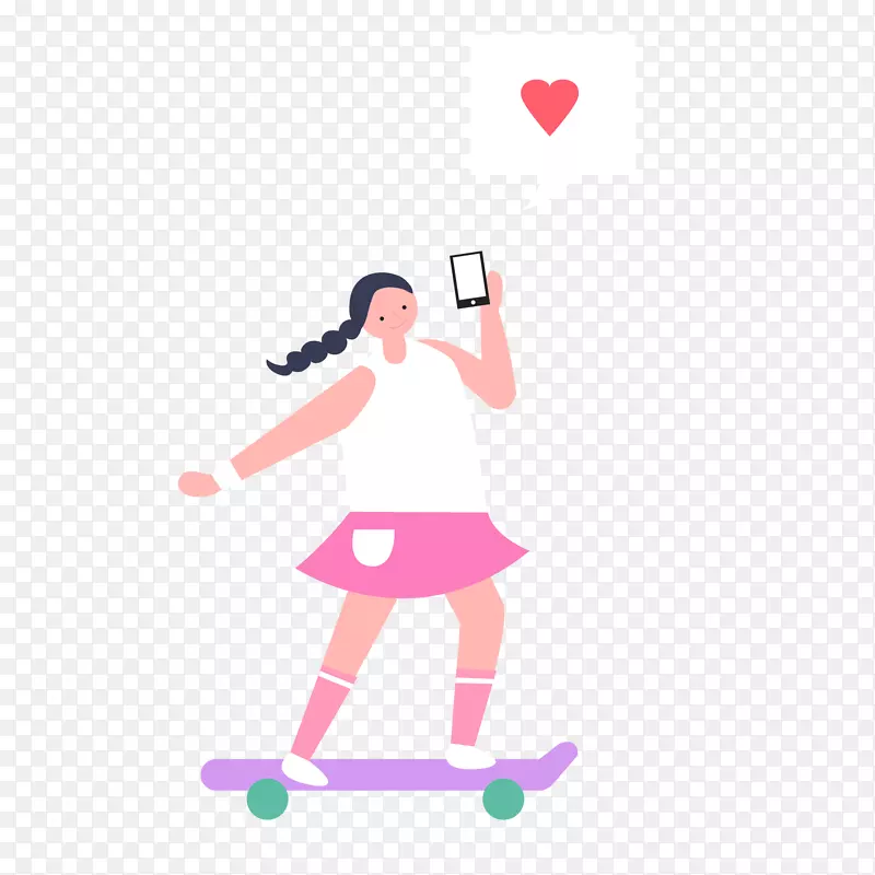 一个一边玩滑板车一边看手机的女