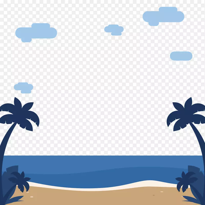 蓝色海边沙滩风景矢量图