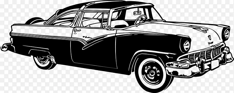卡通手绘黑色复古汽车图