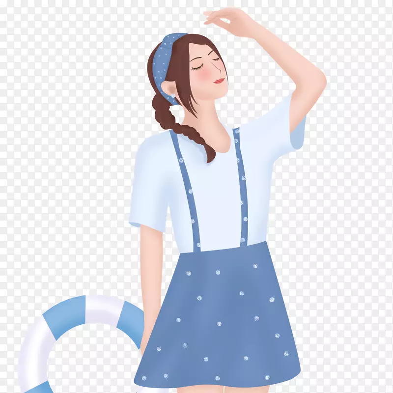 手绘卡通沙滩女孩