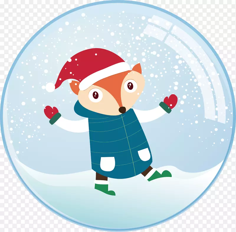 圣诞节可爱雪地狐狸水晶球