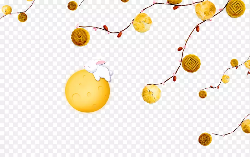 卡通手绘中秋节月亮玉兔树木