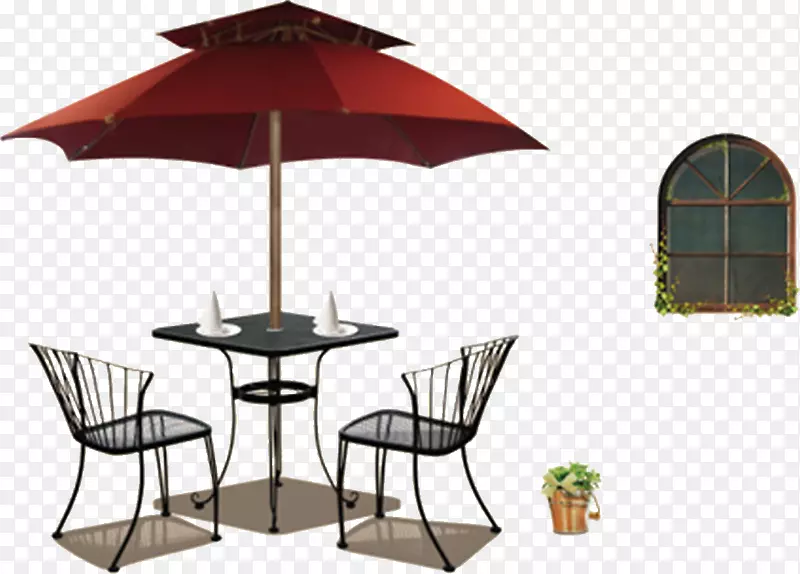 太阳伞咖啡桌高清免抠素材