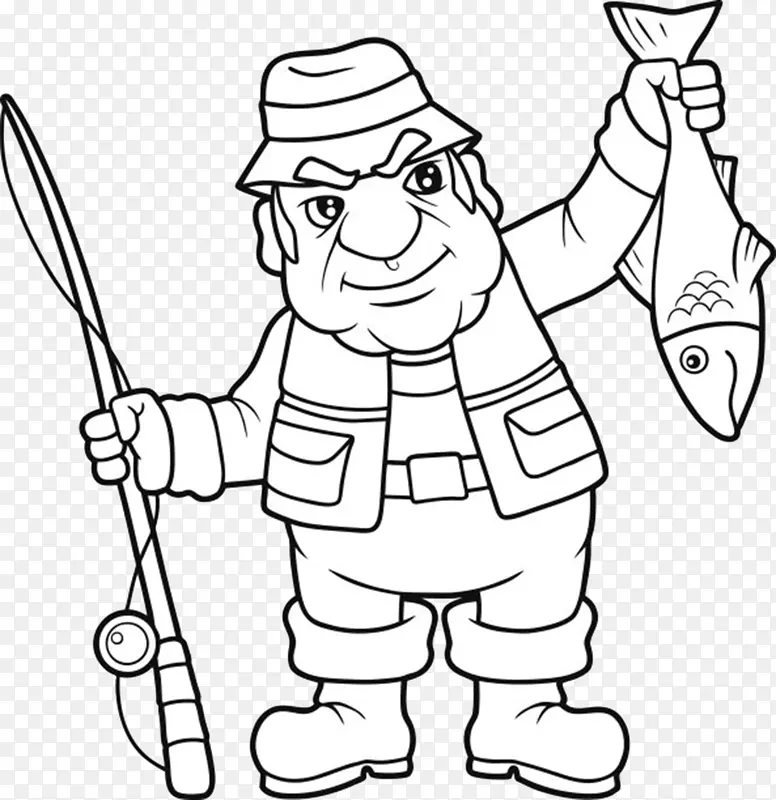卡通手绘老人渔夫